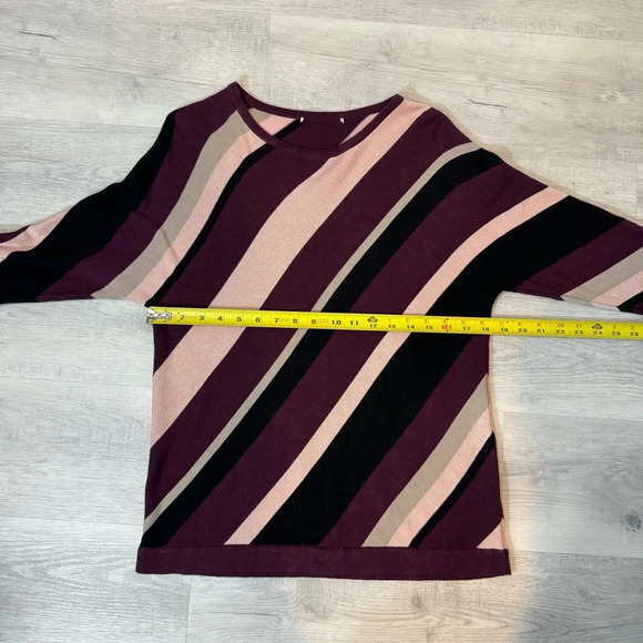 Allison Daley Sparkly Pink and Burgundy Wide Striped 3/4 Sleeve Sweater - Picture 10 of 17